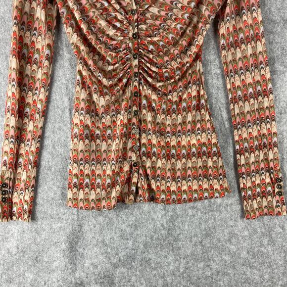 Free People Lucky Shirt Womens XS Canyon Combo Mesh Sheer Ruched Boho Indie - Picture 4 of 16